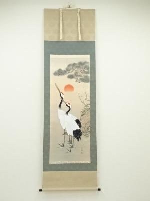 JAPANESE HANGING SCROLL / HAND PAINTED / CRANE WITH PINE TREE 